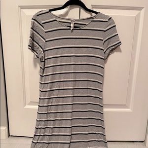 Dress - Stretchy Striped Grey Colour - Figure Hugging